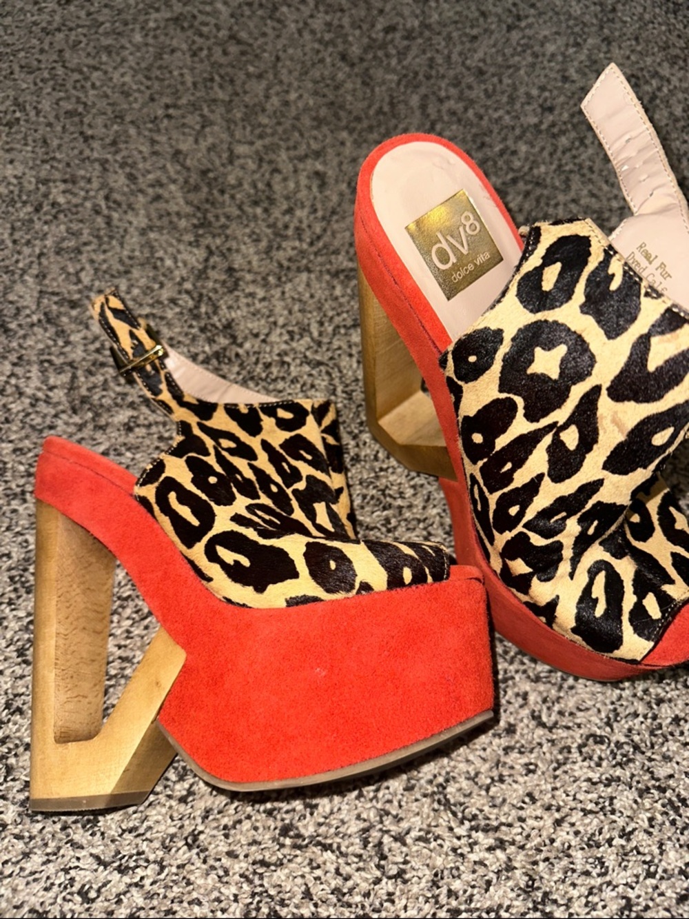 DV by Dolce Vita Red Suede and Leopard Print Platform Slingbacks